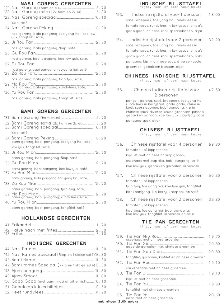 menu Chinees Indisch restaurant Peking Venray